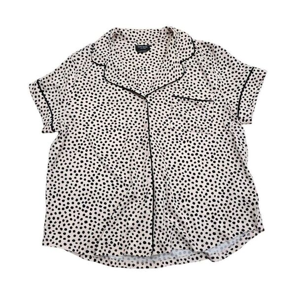Kate Spade Pajama Top Womens XL Pink Polka Dot Notch Collar Short Sleeve Stretch - Picture 2 of 8